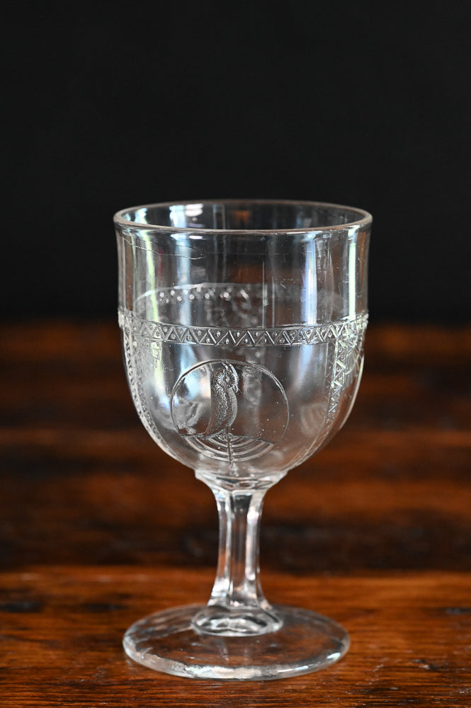 EAPG glass parrot and fan goblets