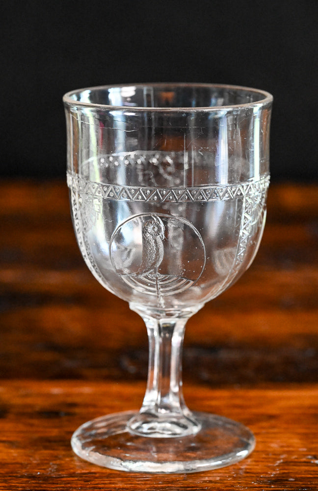 EAPG glass parrot and fan goblets