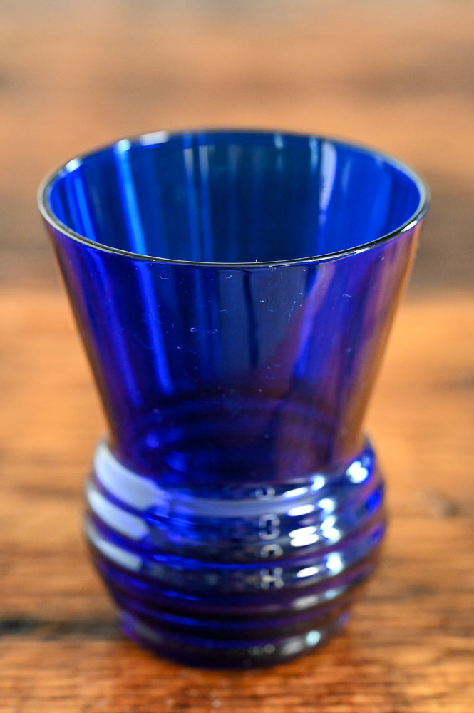 Blue glass, ribbed bottom