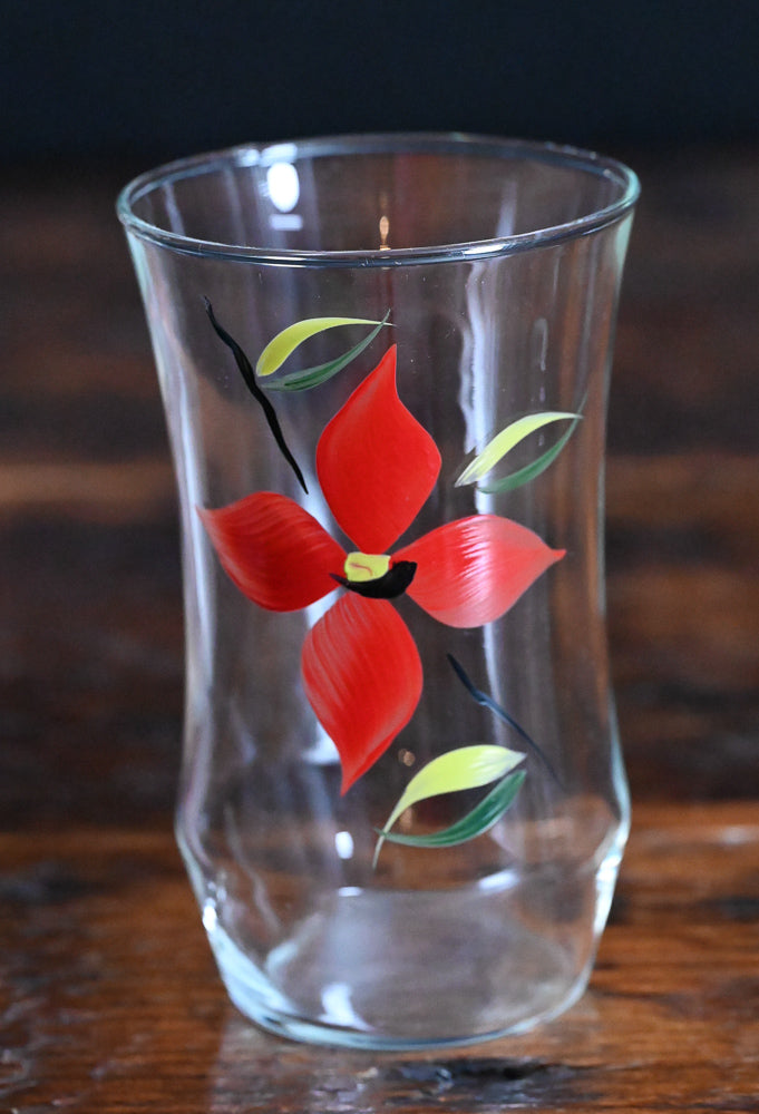 red and green hand painted tumbler glasses