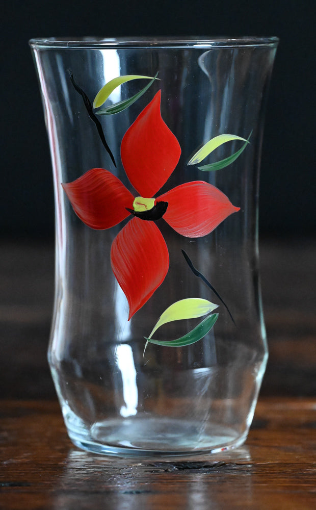 red and green hand painted tumbler glasses