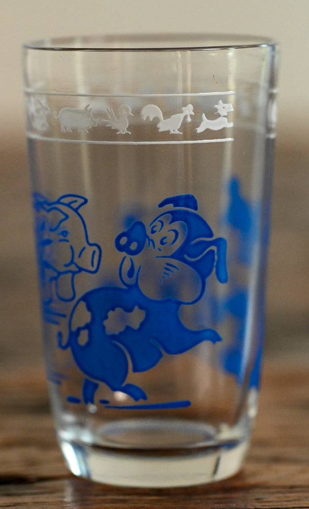 blue pigs print on juice glasses