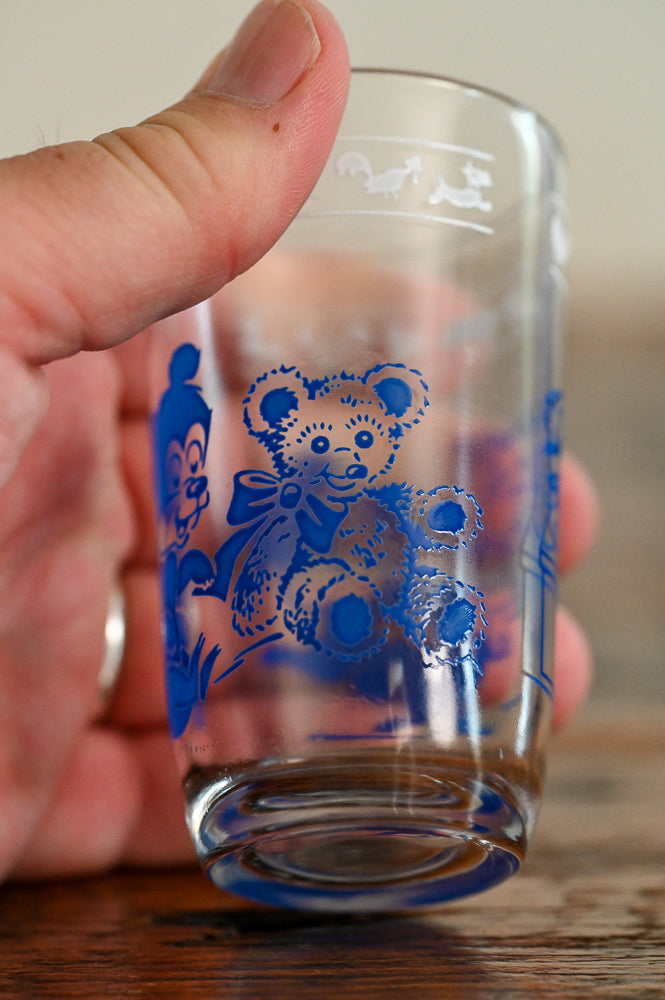 blue bears print on juice glasses