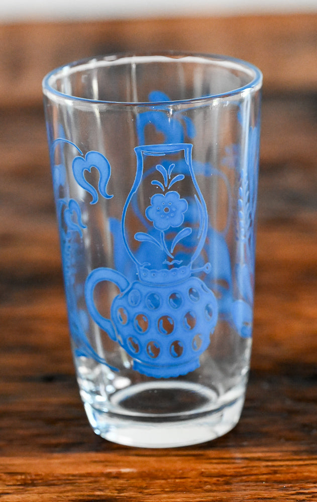 blue printed juice glass
