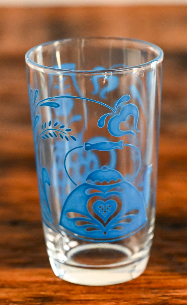 blue printed juice glass