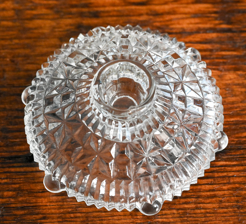 Anchor Hocking Stars and Bars pattern clear glass taper candle holder