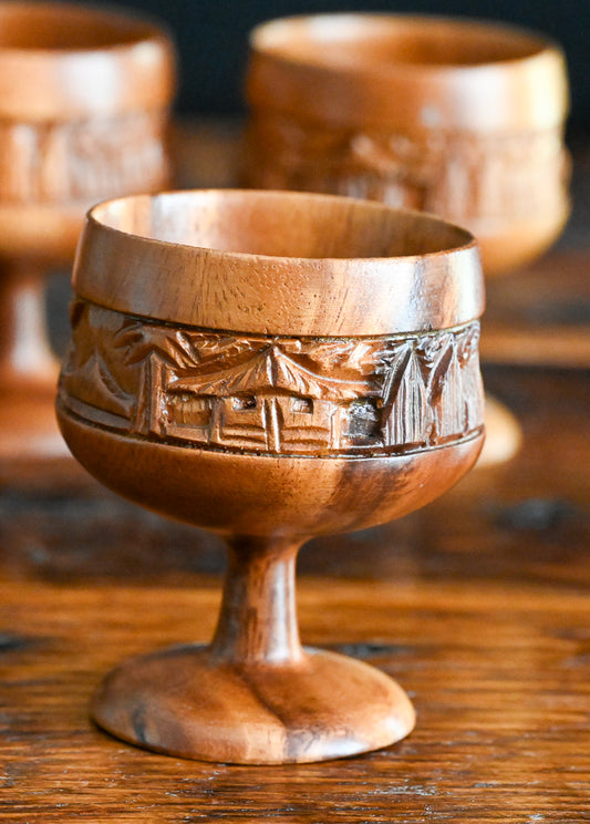 monkeypod wood carved goblets