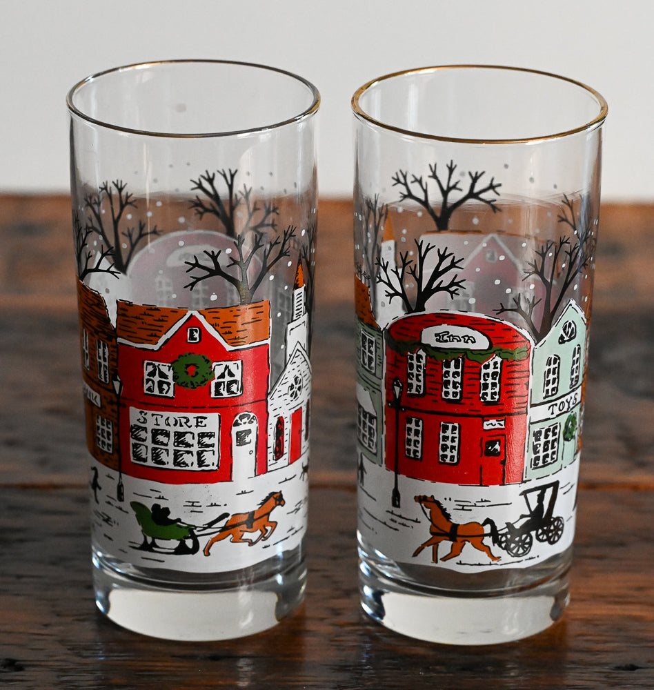 Libbey winter village highball glasses