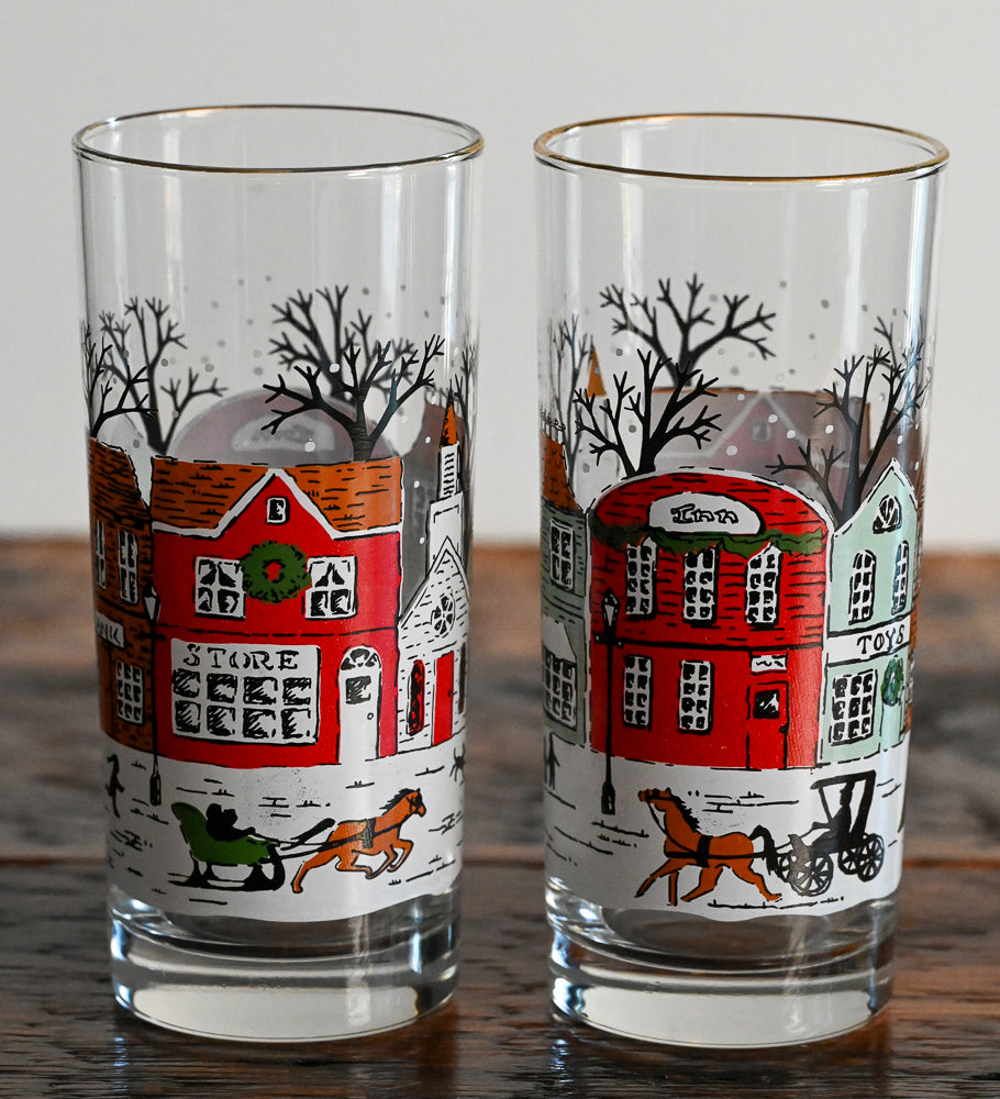 Libbey winter village highball glasses