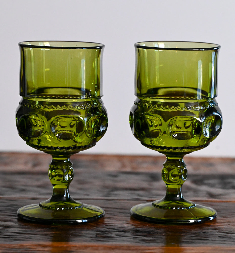 green Indiana Glass Kings Crown Goblet