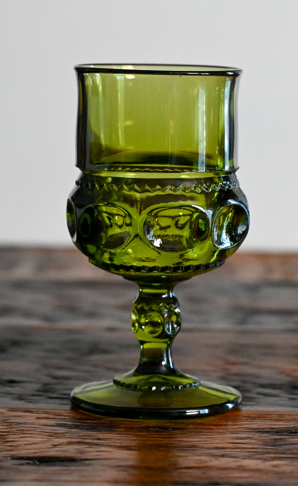 green Indiana Glass Kings Crown Goblet