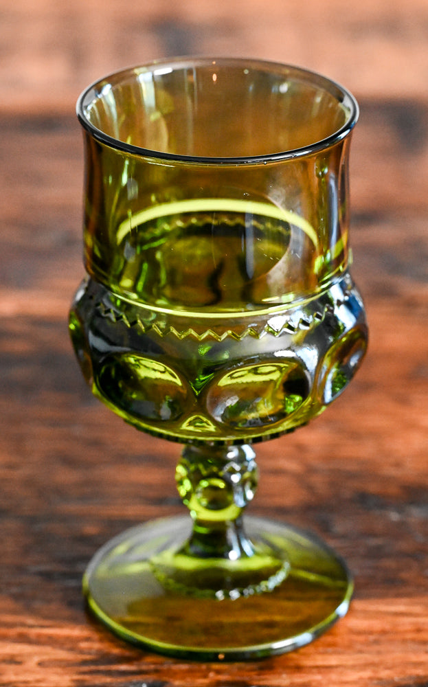 green Indiana Glass Kings Crown Goblet