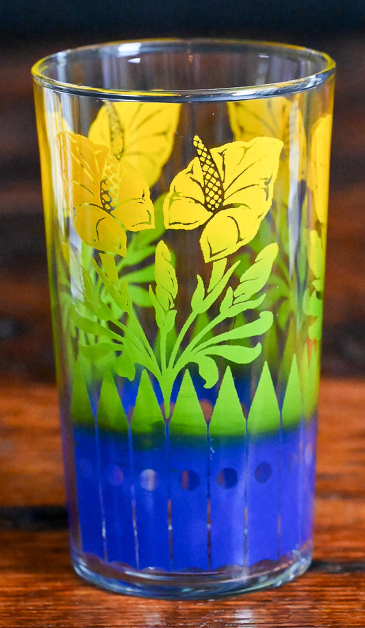 yellow, green and blue floral print tumbler glasses