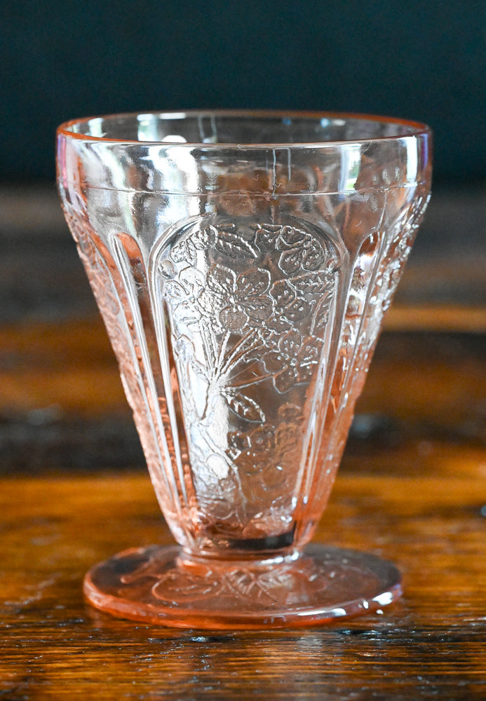 pink cherry blossom Jeannette glass footed tumbler