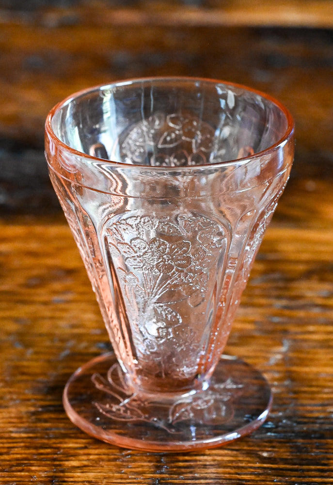 pink cherry blossom Jeannette glass footed tumbler