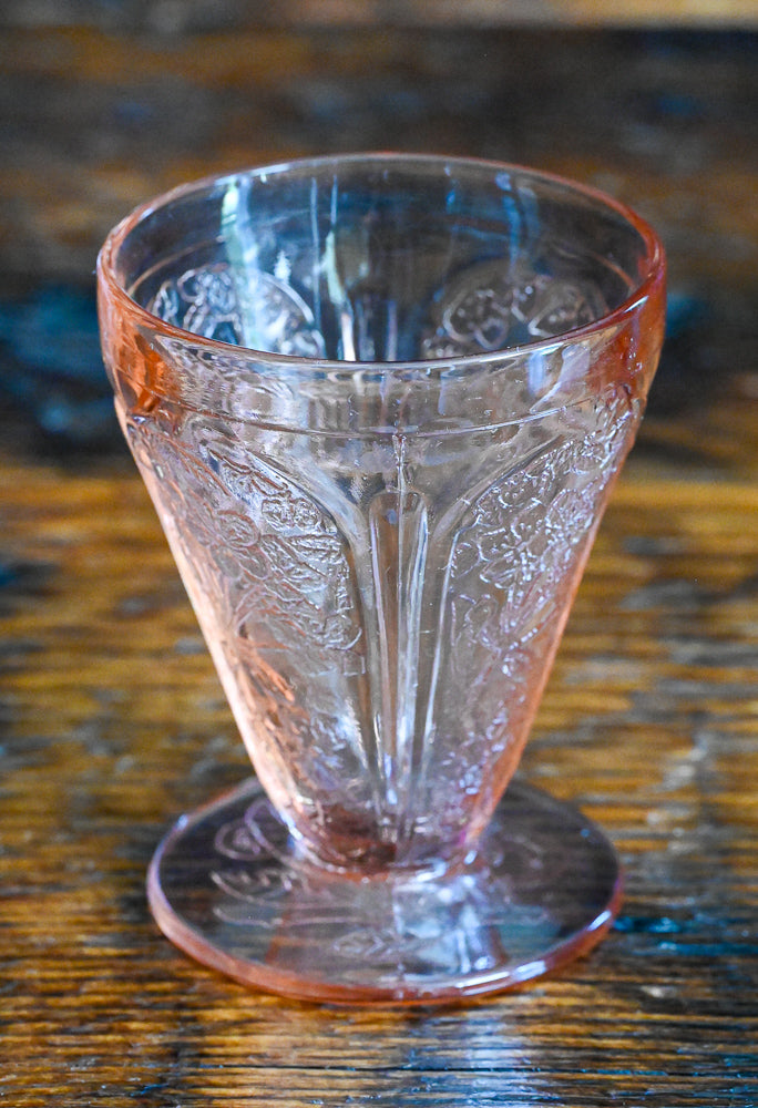 pink cherry blossom Jeannette glass footed tumbler