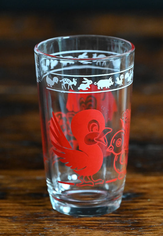 red birds and red elephants print Swanky Swig juice glasses