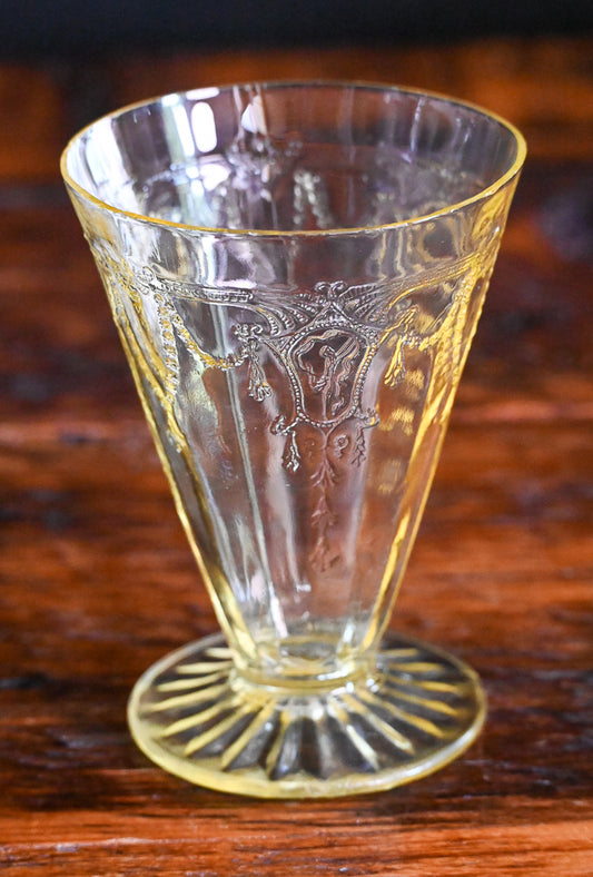 Anchor Hocking Cameo yellow depression footed tumblers