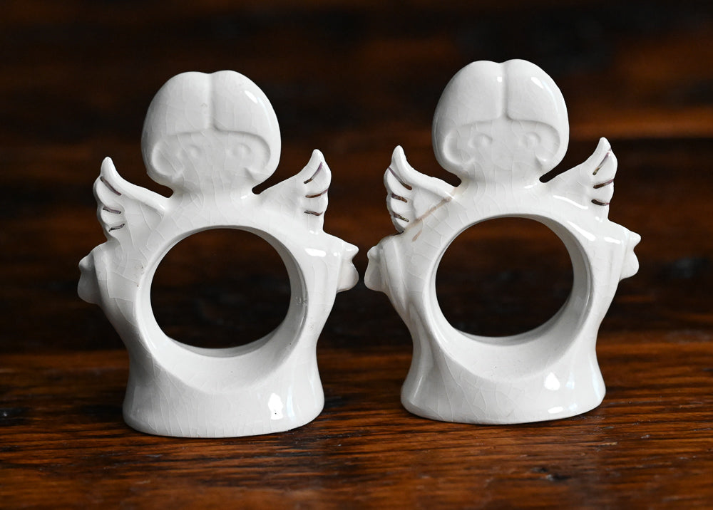 white glazed angel napkin rings