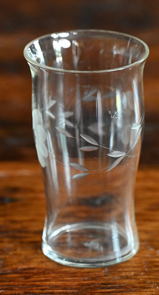 floral etched clear juice glasses