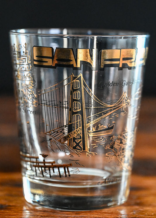 black and gold San Francisco Souvenir Rocks Glass