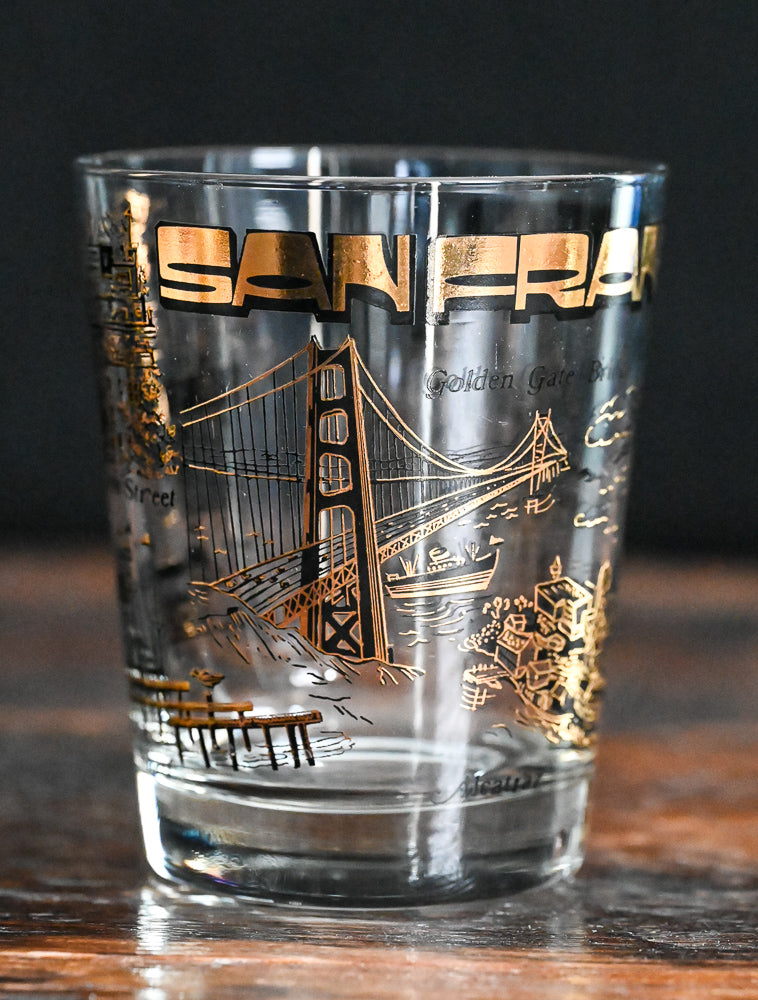 black and gold San Francisco Souvenir Rocks Glass