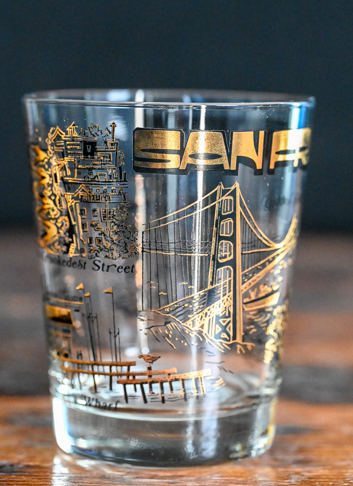 black and gold San Francisco Souvenir Rocks Glass