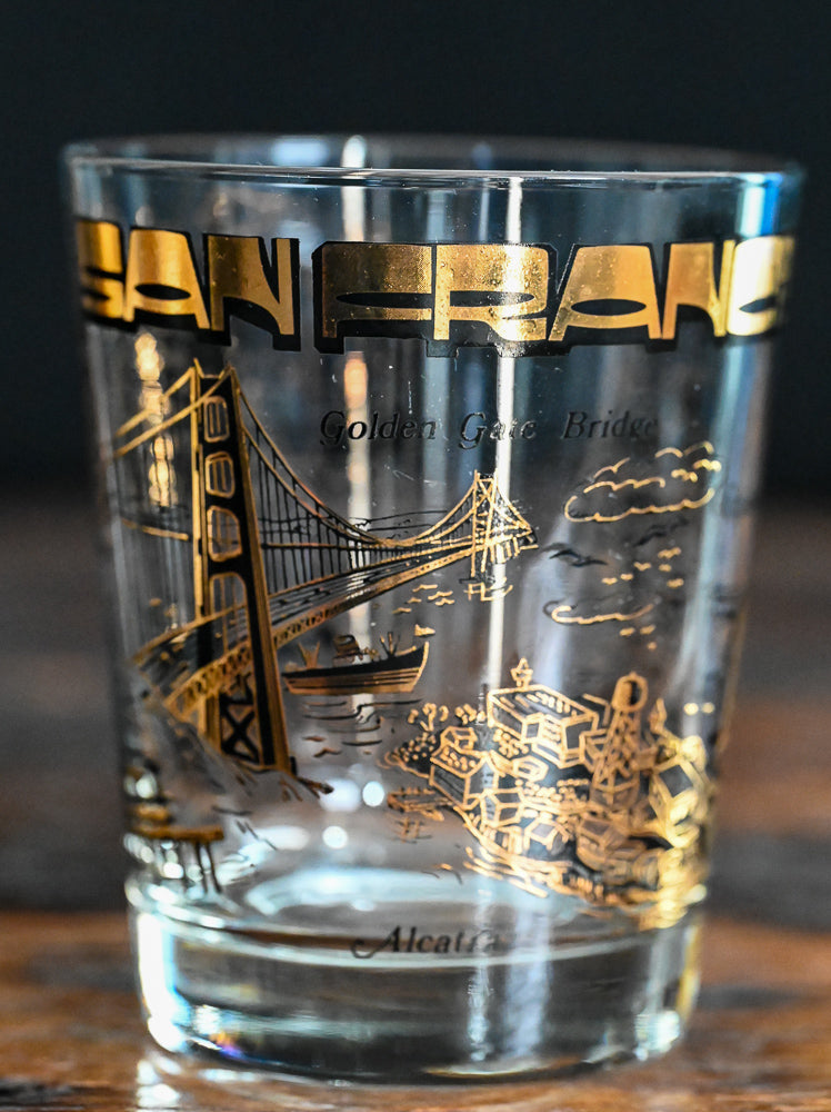 black and gold San Francisco Souvenir Rocks Glass