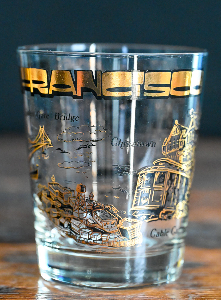 black and gold San Francisco Souvenir Rocks Glass