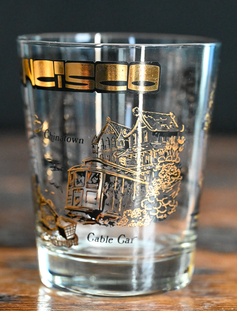 black and gold San Francisco Souvenir Rocks Glass