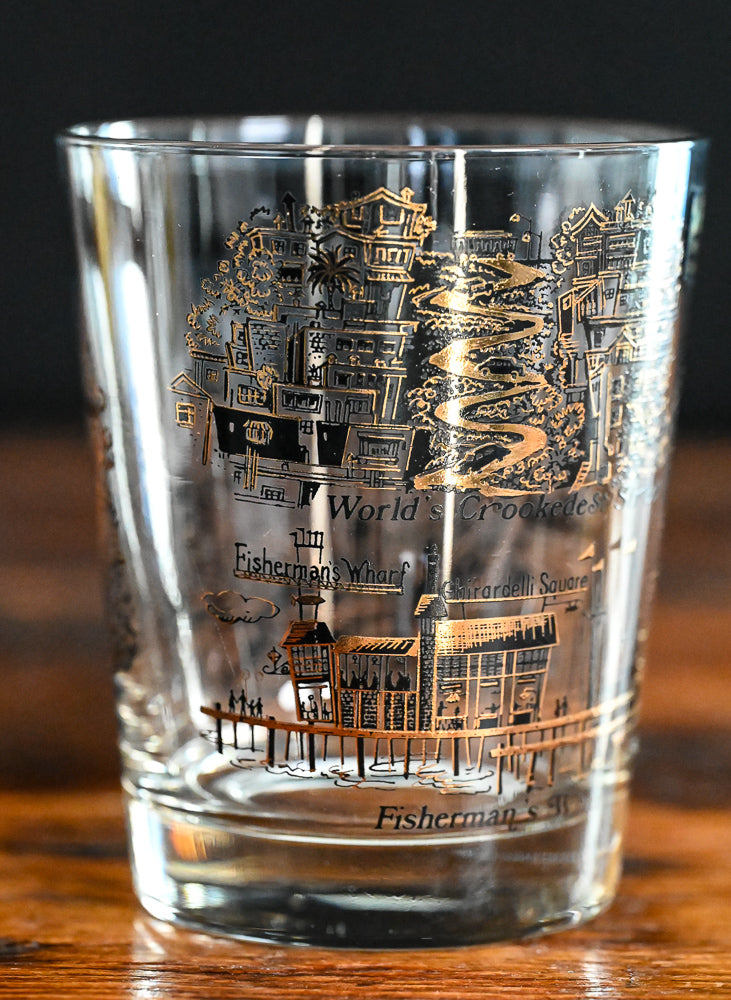 black and gold San Francisco Souvenir Rocks Glass