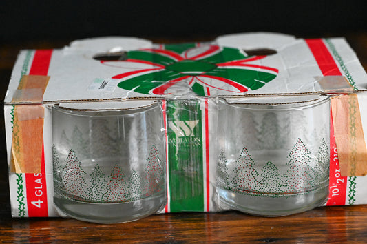 Dotted Pine Trees print Wheaton set of 4 glasses still in original packaging