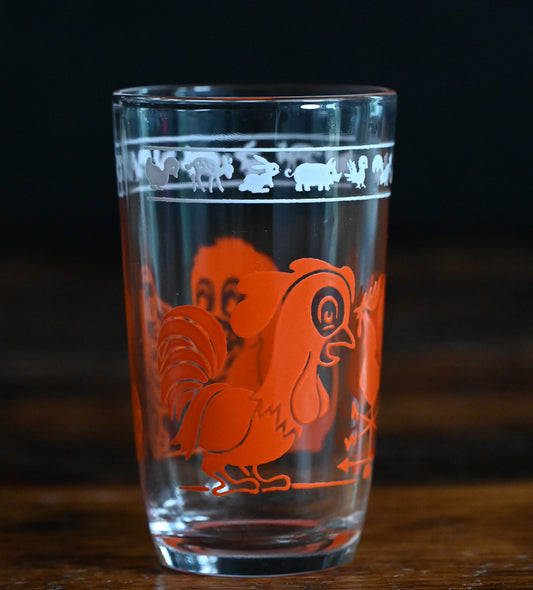 orange rooster and orange puppies with white trim Swanky Swig juice glass