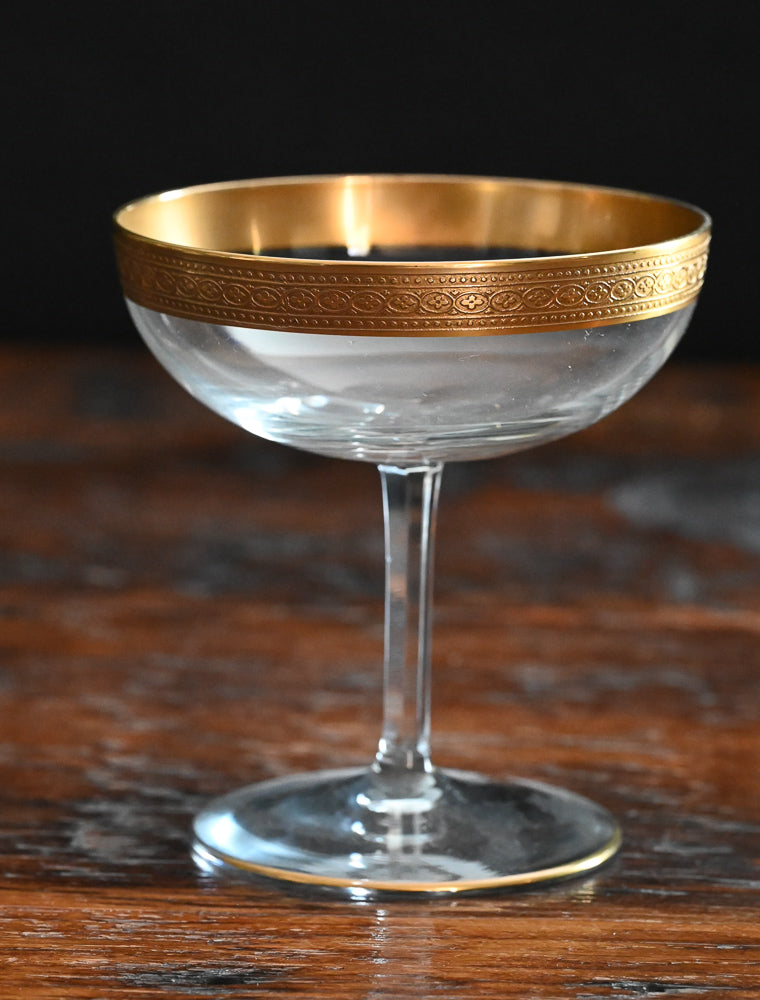 gold rimmed cocktail coupes