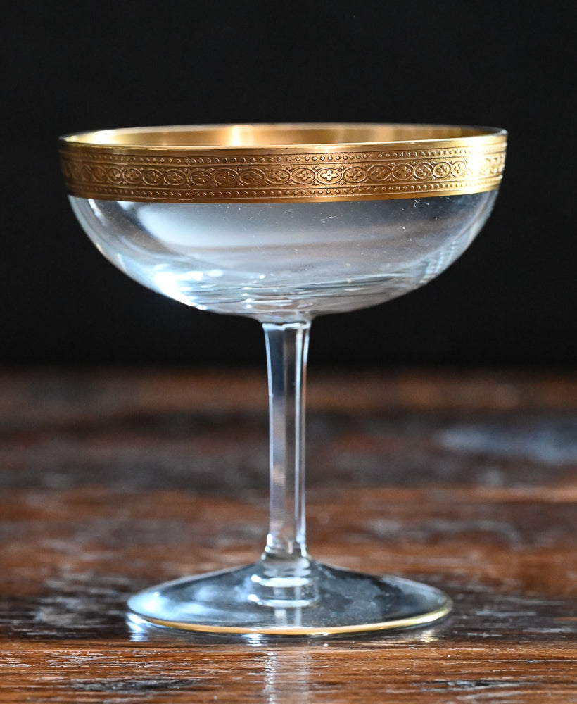 gold rimmed cocktail coupes