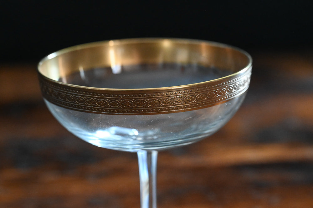 gold rimmed cocktail coupes