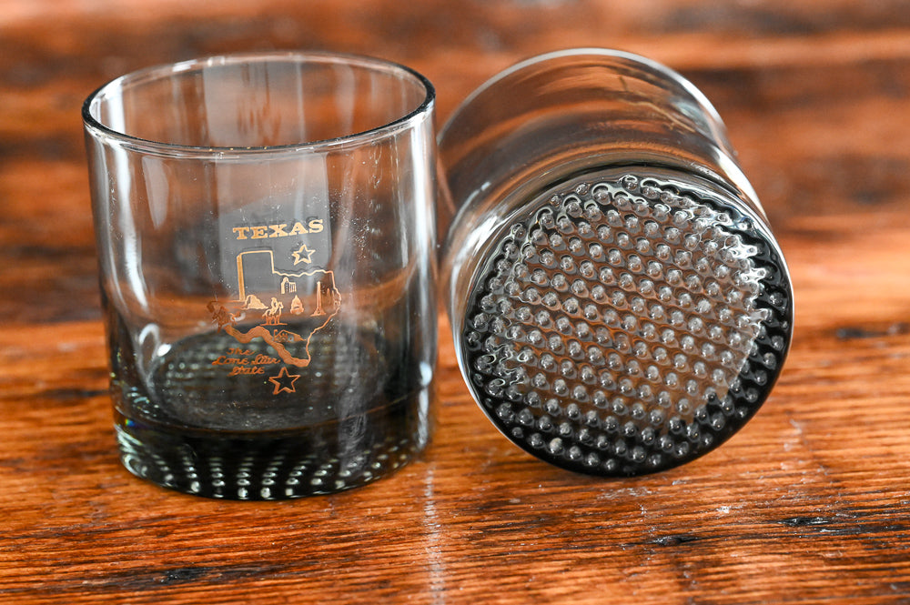 smoke grey rocks glass with gold texas