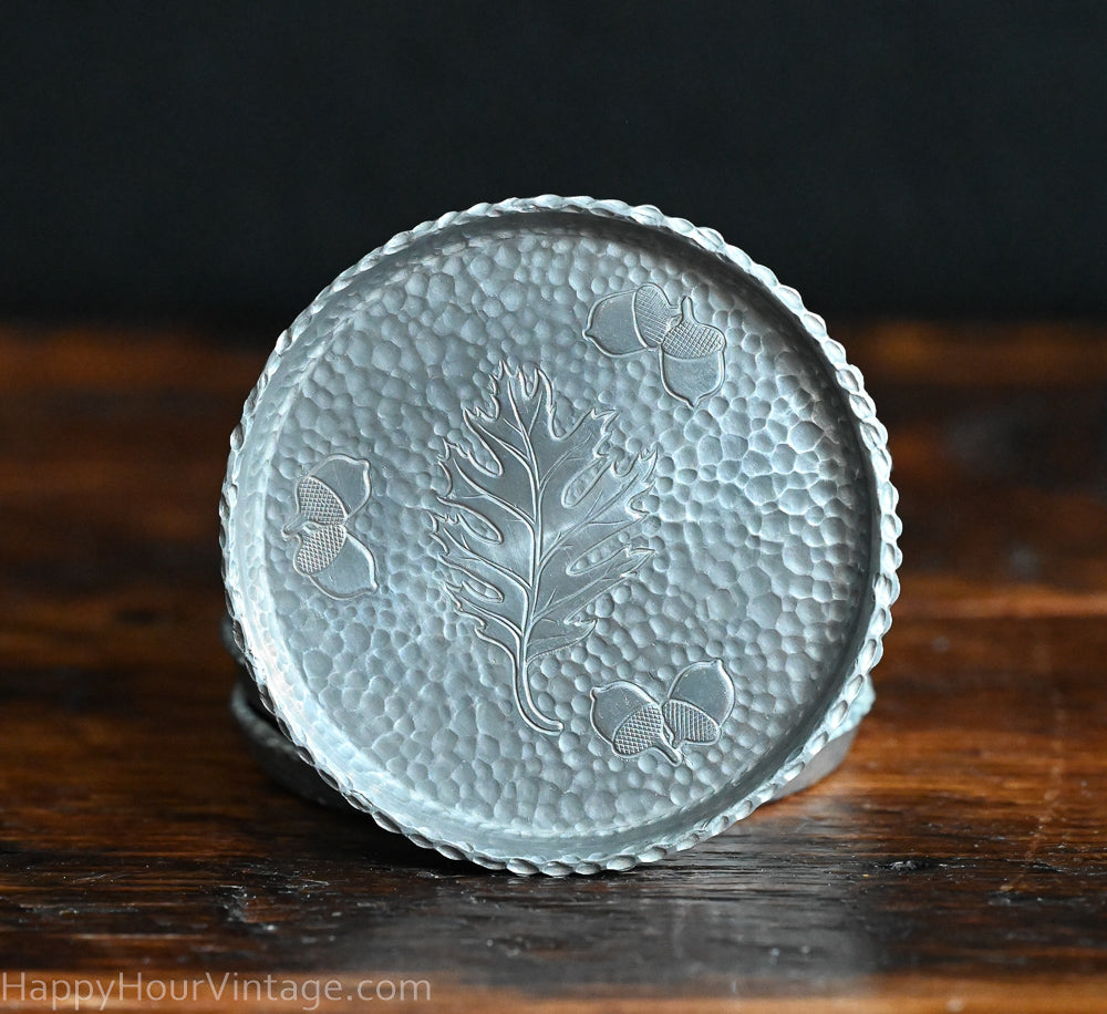 oak leaf and acorn stamped aluminum vintage coasters