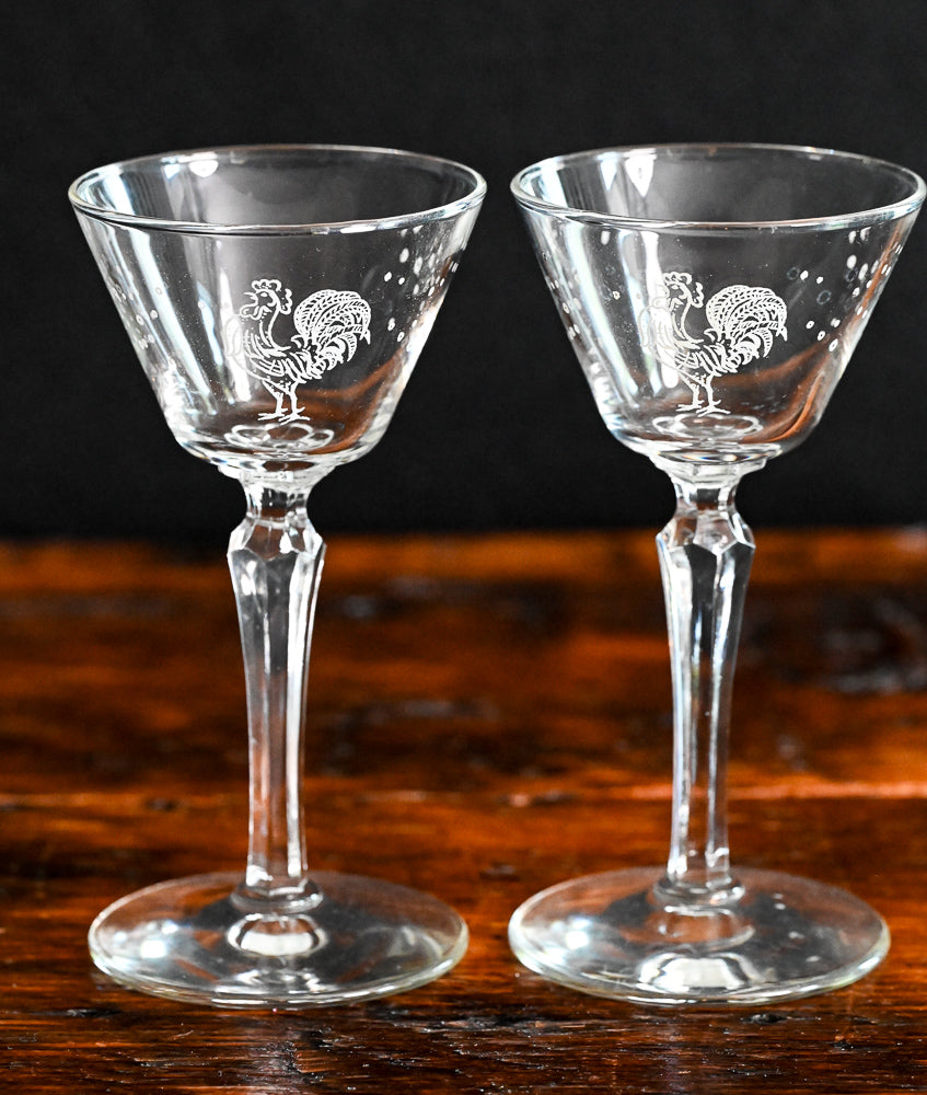 Libbey Rock Sharpe Chanticleer Rooster Cordial Glasses