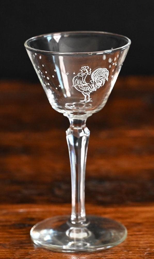 Libbey Rock Sharpe Chanticleer Rooster Cordial Glasses