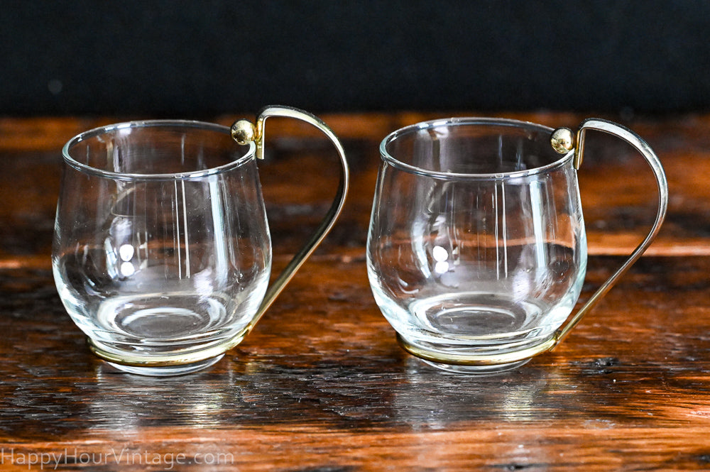 round punch cups with gold handle and base