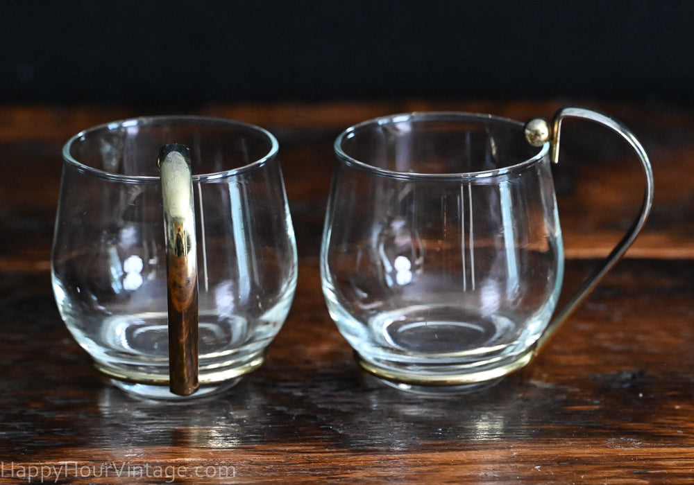 round punch cups with gold handle and base