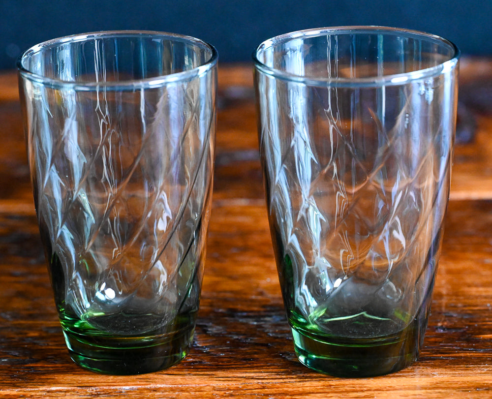 Libbey green swirl tumbler glasses