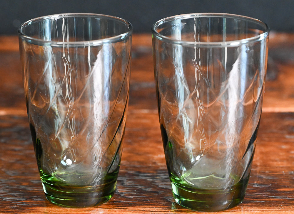 Libbey green swirl tumbler glasses