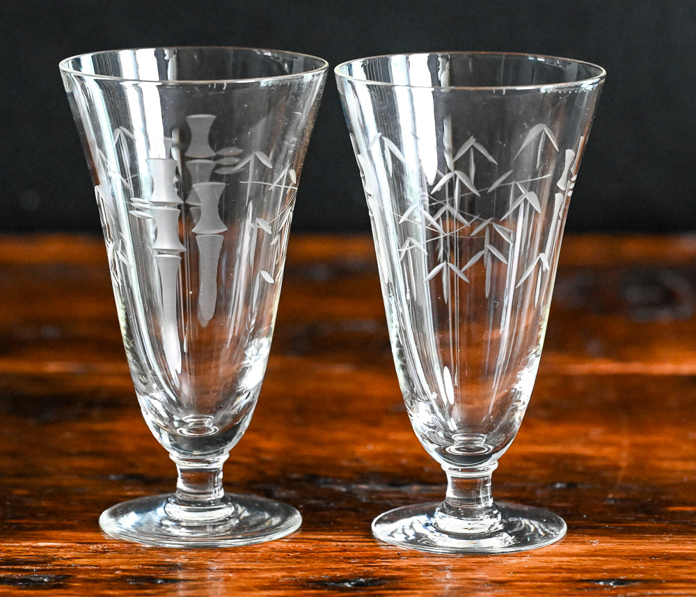 bamboo etched crystal stemmed Noritake Sasaki tumblers