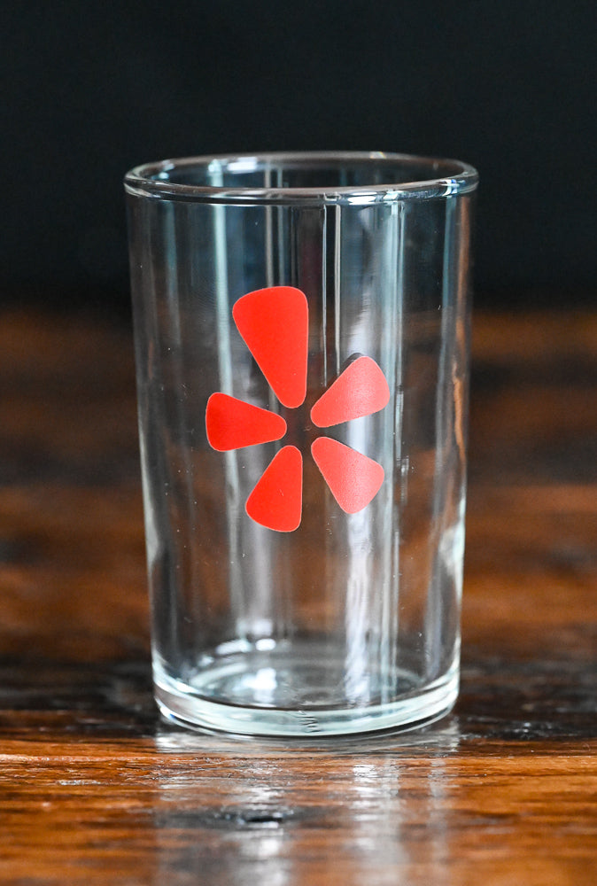 red Yelp logo juice glasses