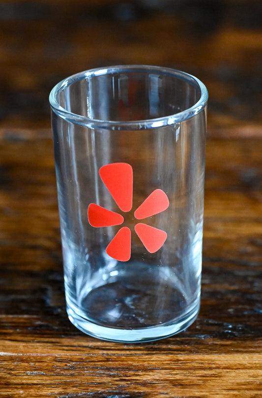 red Yelp logo juice glasses