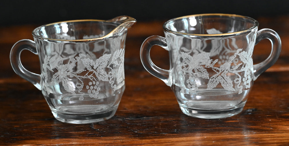 white frosted grapevine gold edged Barlett Collins cream and sugar set