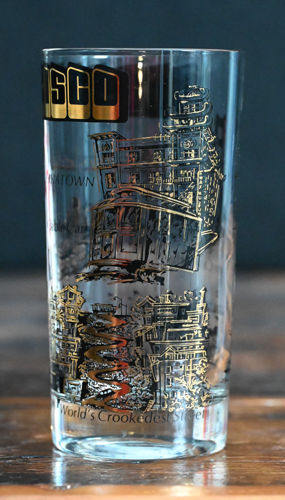 black and gold San Francisco souvenir tumbler glass