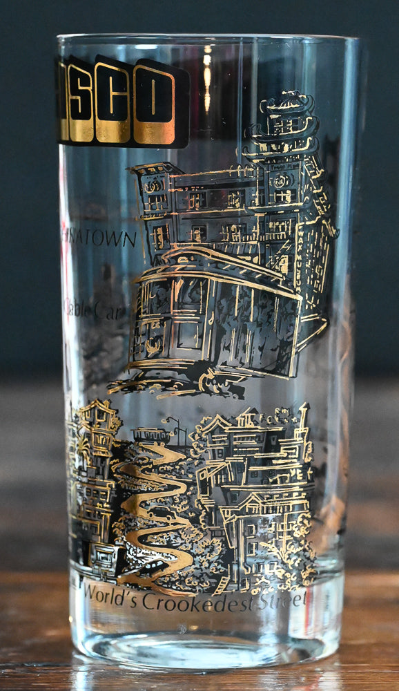 black and gold San Francisco souvenir tumbler glass